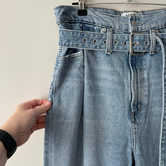 Agolde Reworked 90s High Rise Denim Casual Straight Leg Paperbag Jeans Blue 25 - Picture 5 of 11